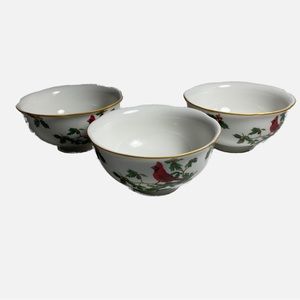 Gracie Cardinal Poinsettia China Bowls Holiday Christmas Soup Cereal Nut Bowls